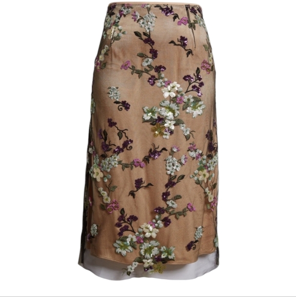 Vince Floral Embroidered Midi Skirt - Tan and Purple - Picture 3 of 8